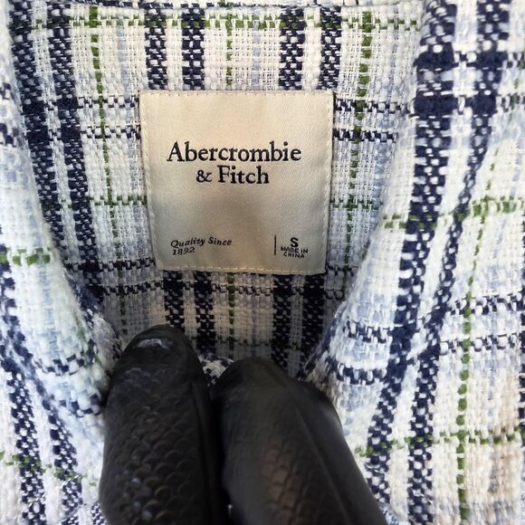 Abercrombie & Fitch Shirt Womens S Blue Green Plaid Button Down Oversized Casual - Picture 3 of 11